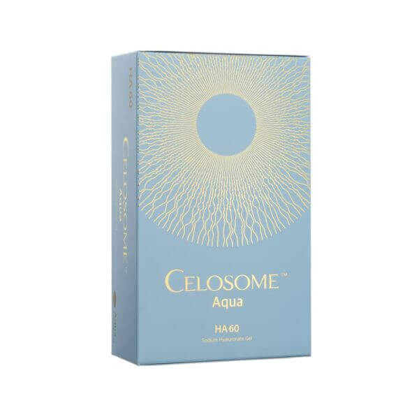 CELOSOME AQUA box featuring hydrating peptide and HA solution for dewy skin and ultimate nutrination.