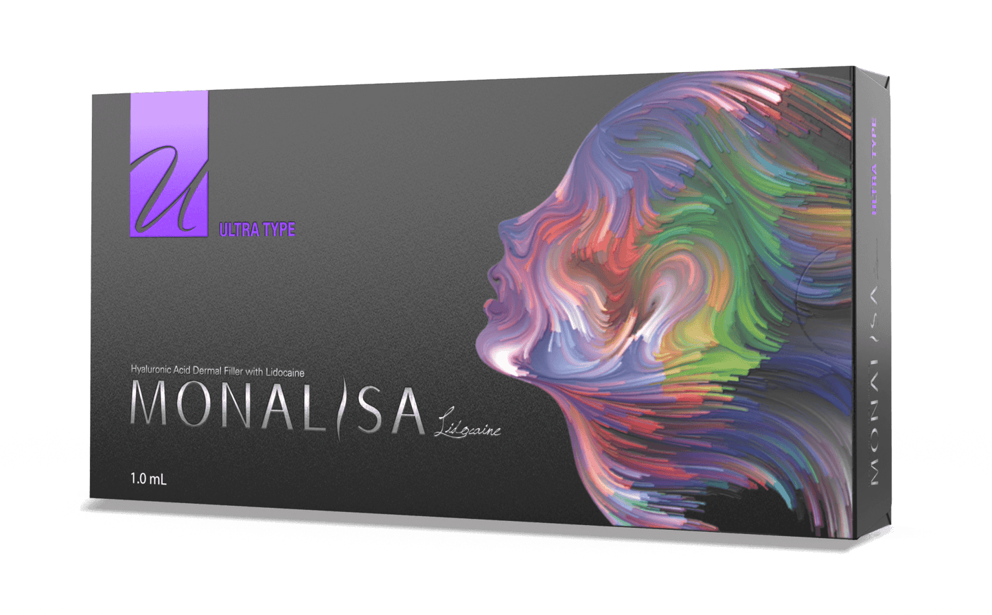 MONALISA Ultra Filler box showcasing vibrant design, ideal for deep facial rejuvenation and volumising with hyaluronic acid.