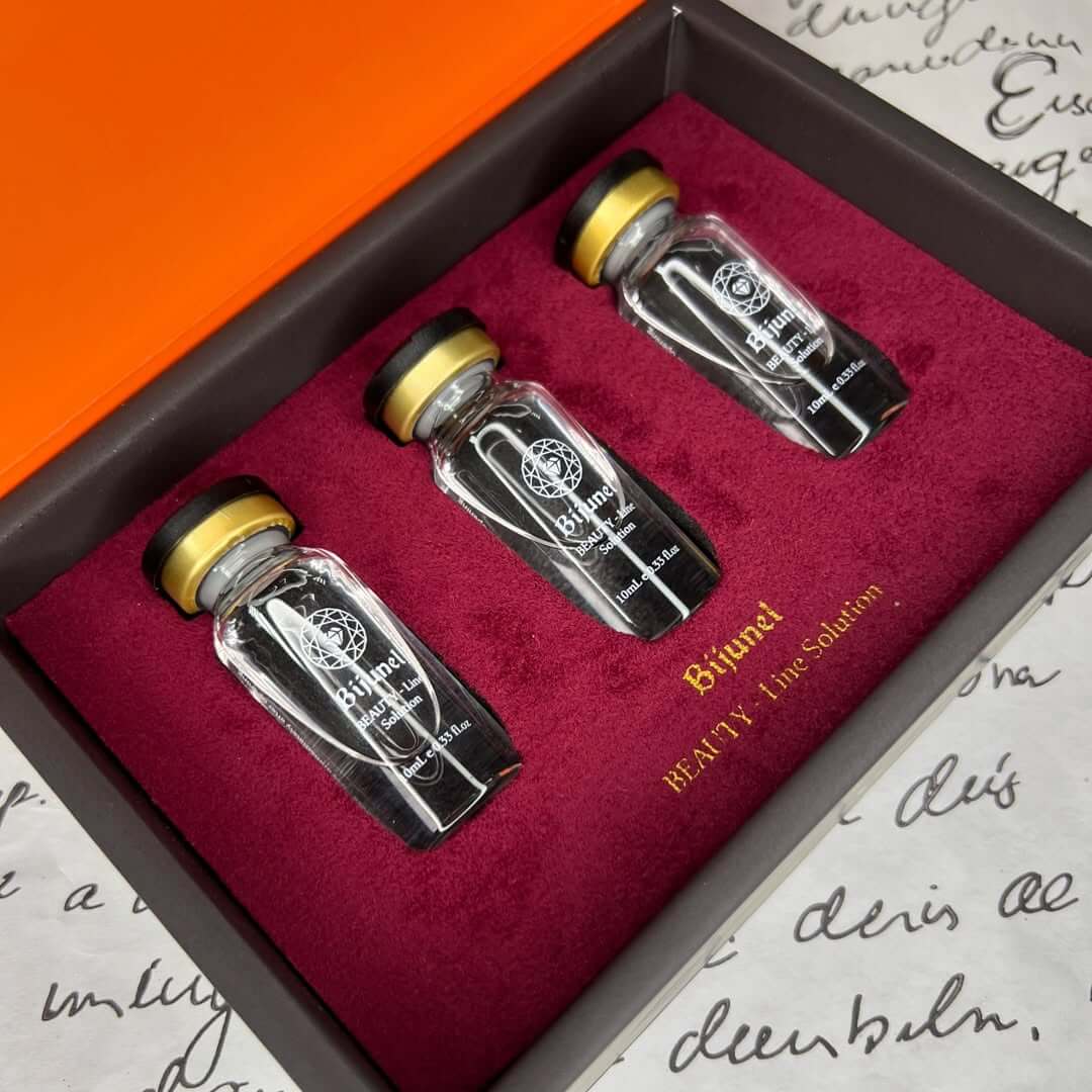 Bijunel Beauty-Line 3 x 10ml bottles for natural fat-dissolving and wrinkle reduction solution.