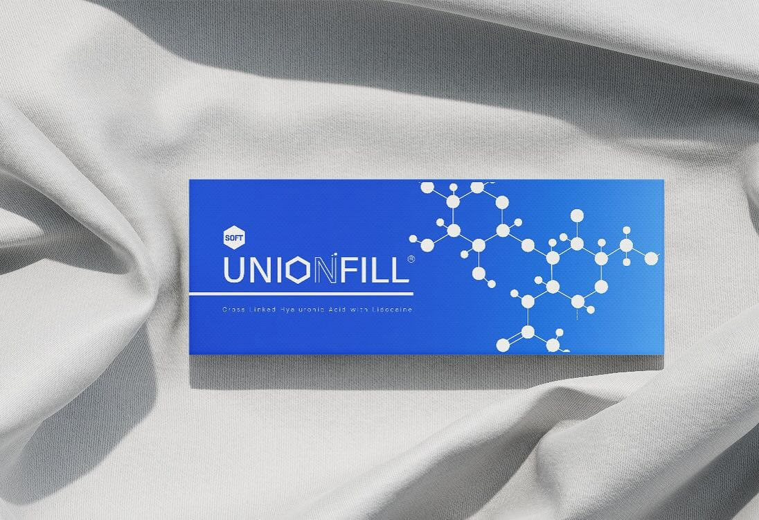 UNIONFILL Soft gel packaging featuring molecular design for hyaluronic acid hydration and subtle enhancements.
