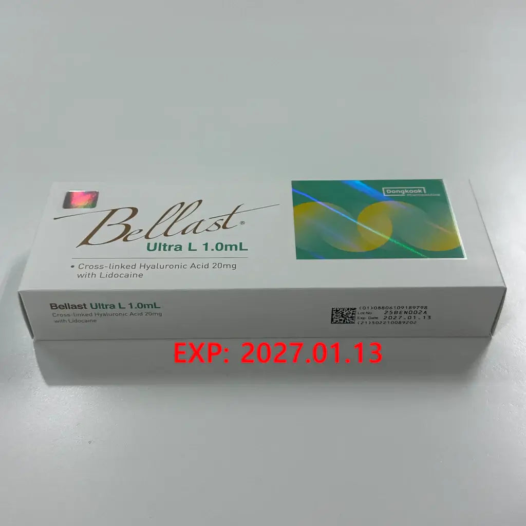 Bellast Ultra L 1.0mL dermal filler box for fine lines with hyaluronic acid and lidocaine by Nutrination.