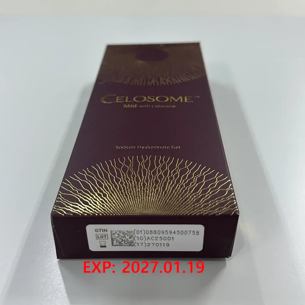 Celosome Mid packaging for HA filler, ideal for medium-depth wrinkles and facial volume enhancement.