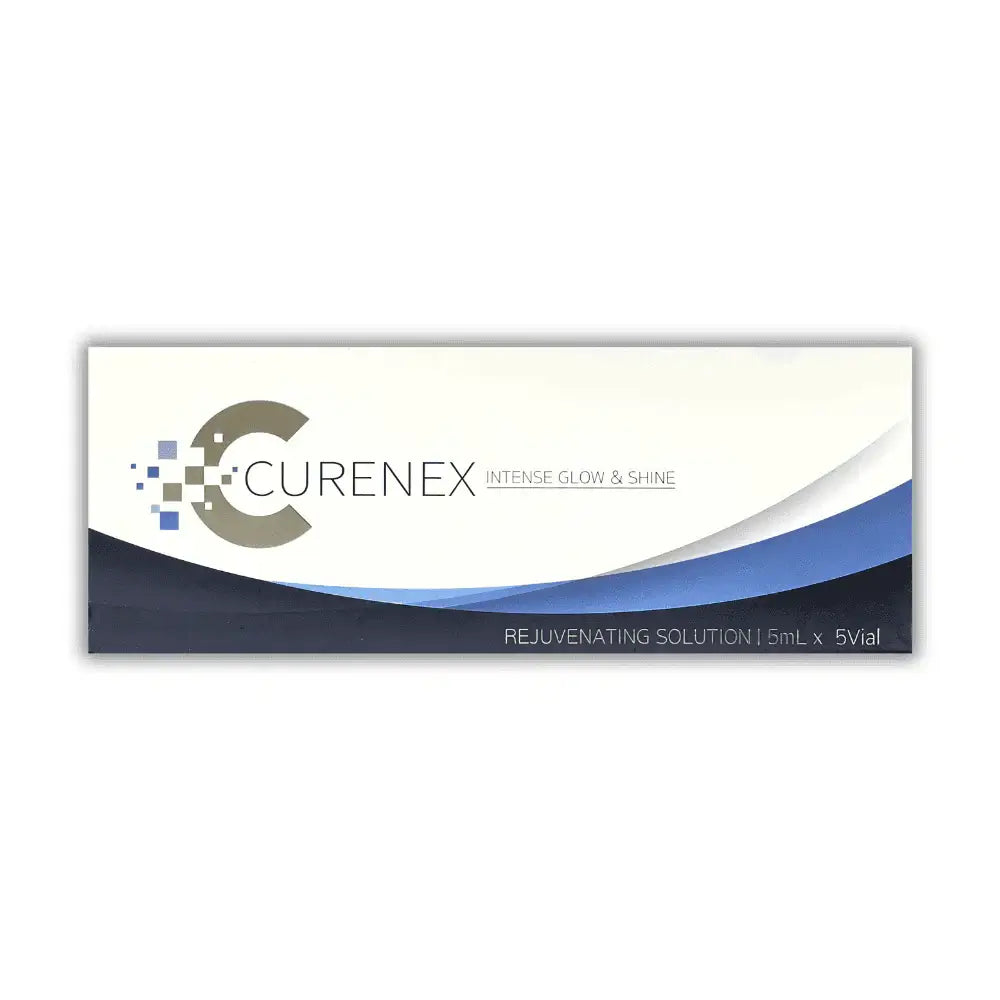 CureNex Skin Booster box showcasing Intense Glow & Shine Rejuvenating Solution for deep hydration and skin revitalization.