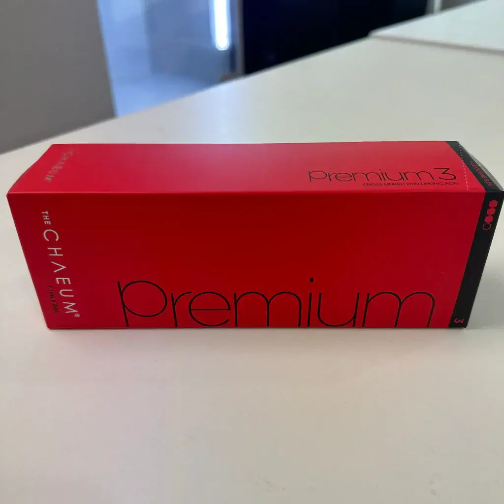 CHAEUM PREMIUM No.3 packaging for deep tissue filler, enhancing facial structure and restoring volume with HA.