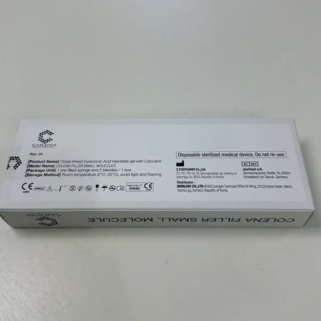COLENA S deep tissue filler packaging, sterile medical device for facial volume restoration and contouring.