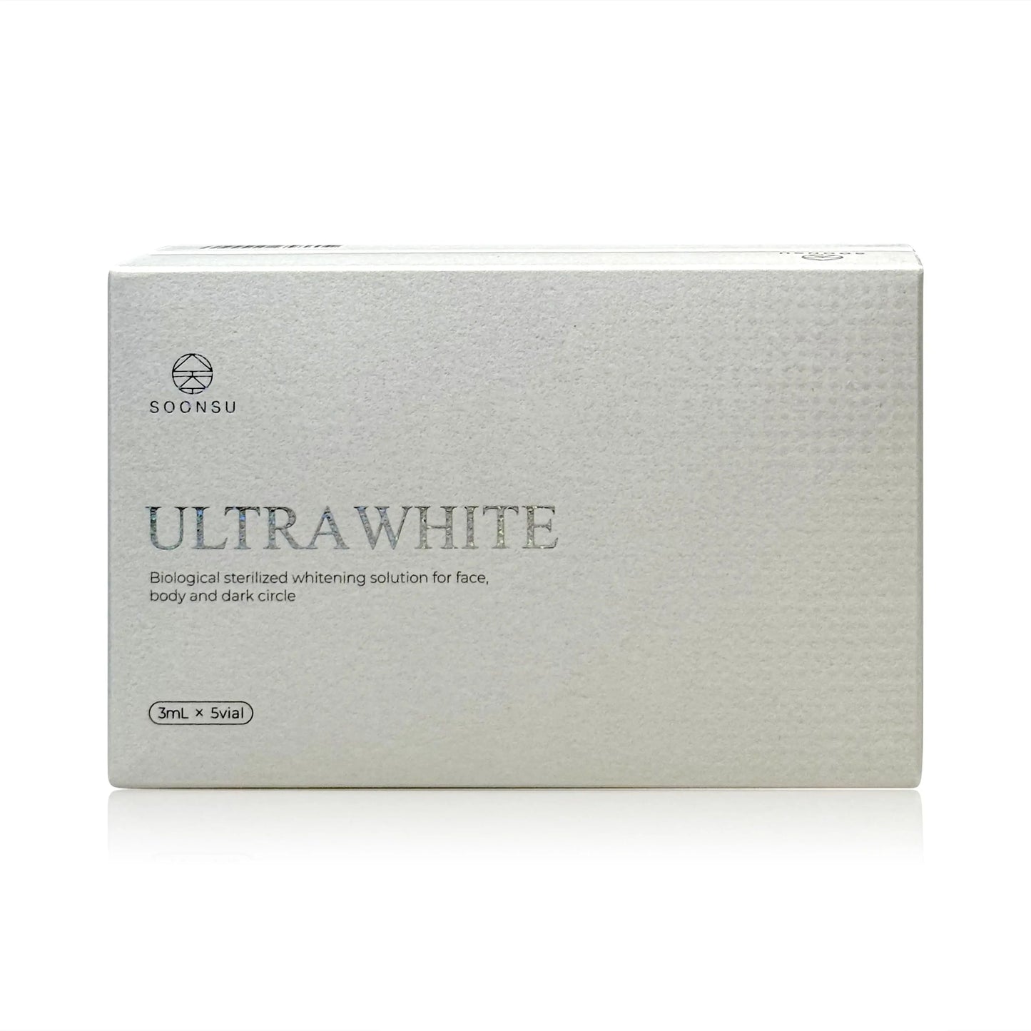 ULTRA WHITE 3ml x 5vials brightening booster by Soonsu for face, body, and dark circles, enhances complexion with vitamins.