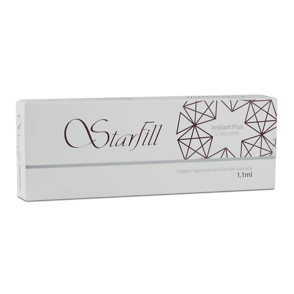 Starfill Implant Plus box with hyaluronic acid, 1.1ml, designed for deep tissue applications and structural support.