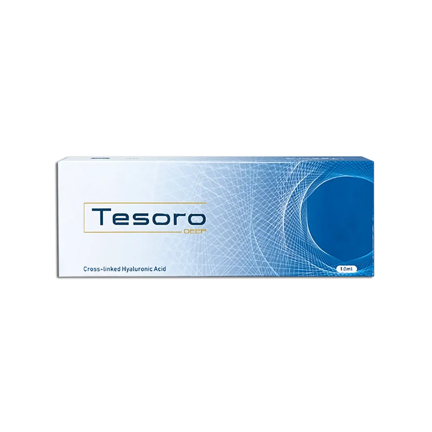 TESORO Deep Gel packaging, formulated with cross-linked hyaluronic acid for moderate to deep wrinkles.
