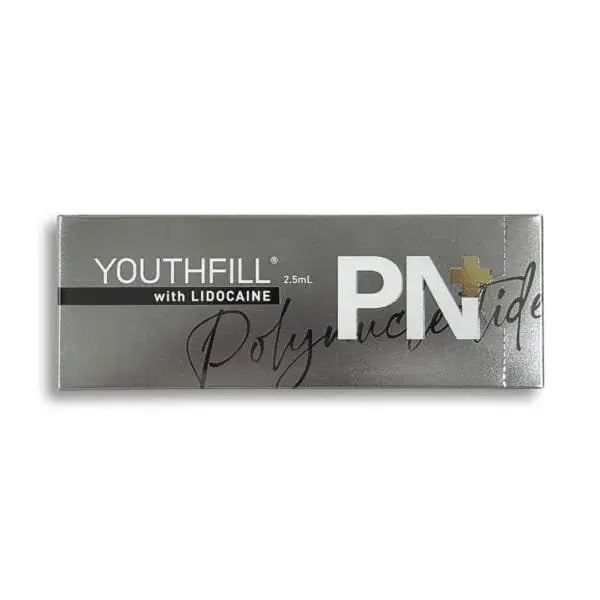 YOUTHFILL PN product packaging with lidocaine, 2.5ml Polynucleotide skin booster for youthful radiance.