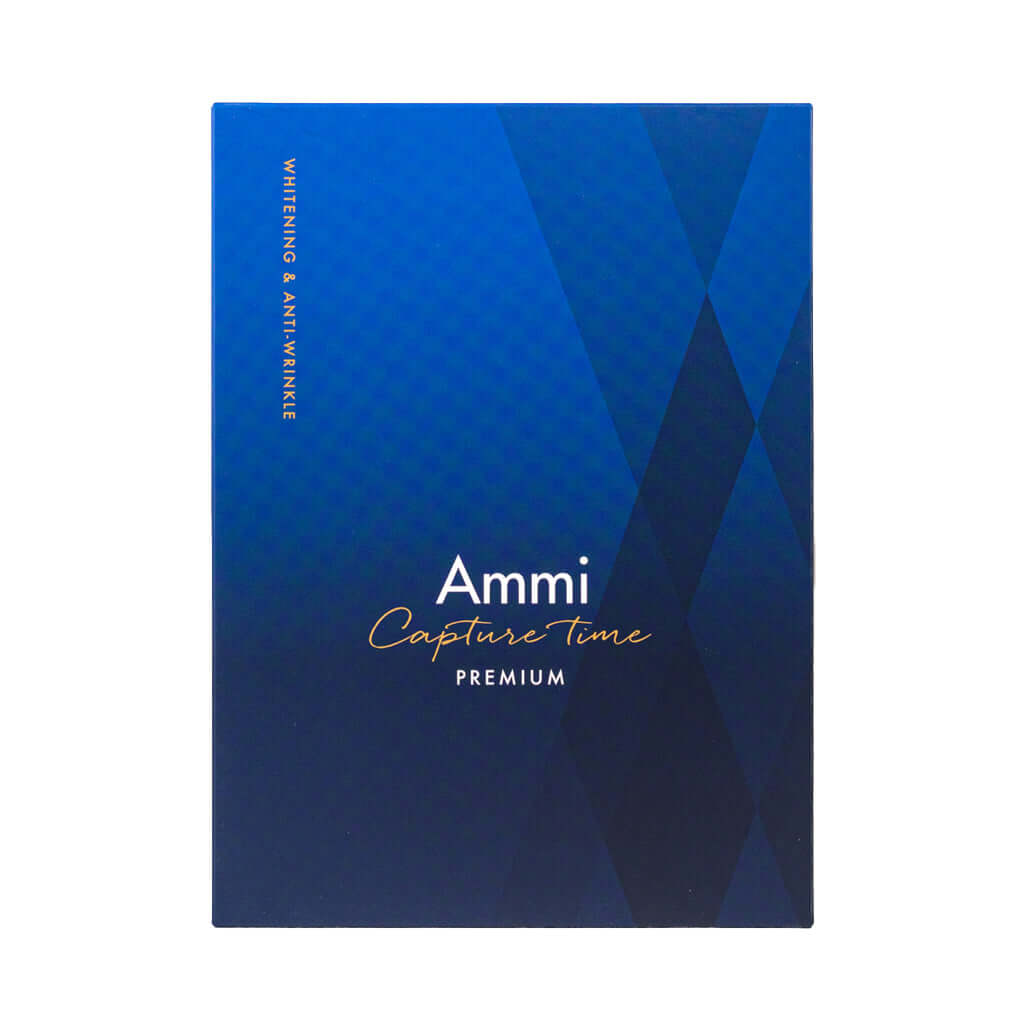 AMMI Capture Time product packaging for whitening and anti-wrinkle treatment, showcasing premium dual-weight hyaluronic acid.