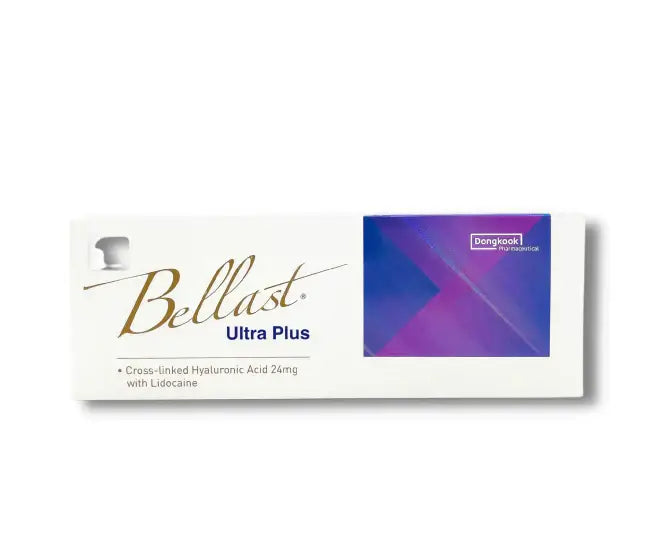 Bellast Ultra Plus packaging, a hyaluronic acid filler with lidocaine for deep wrinkle correction and natural finish.