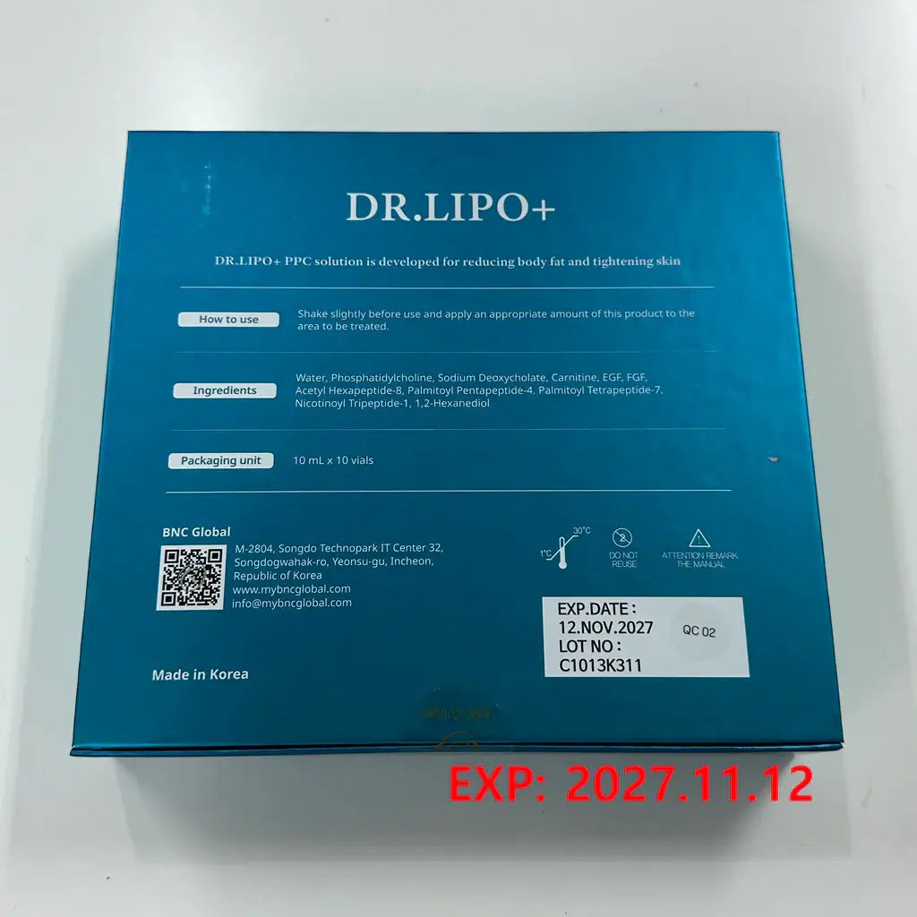Dr Lipo+ Body packaging showing ingredients and usage for effective non-surgical body contouring.