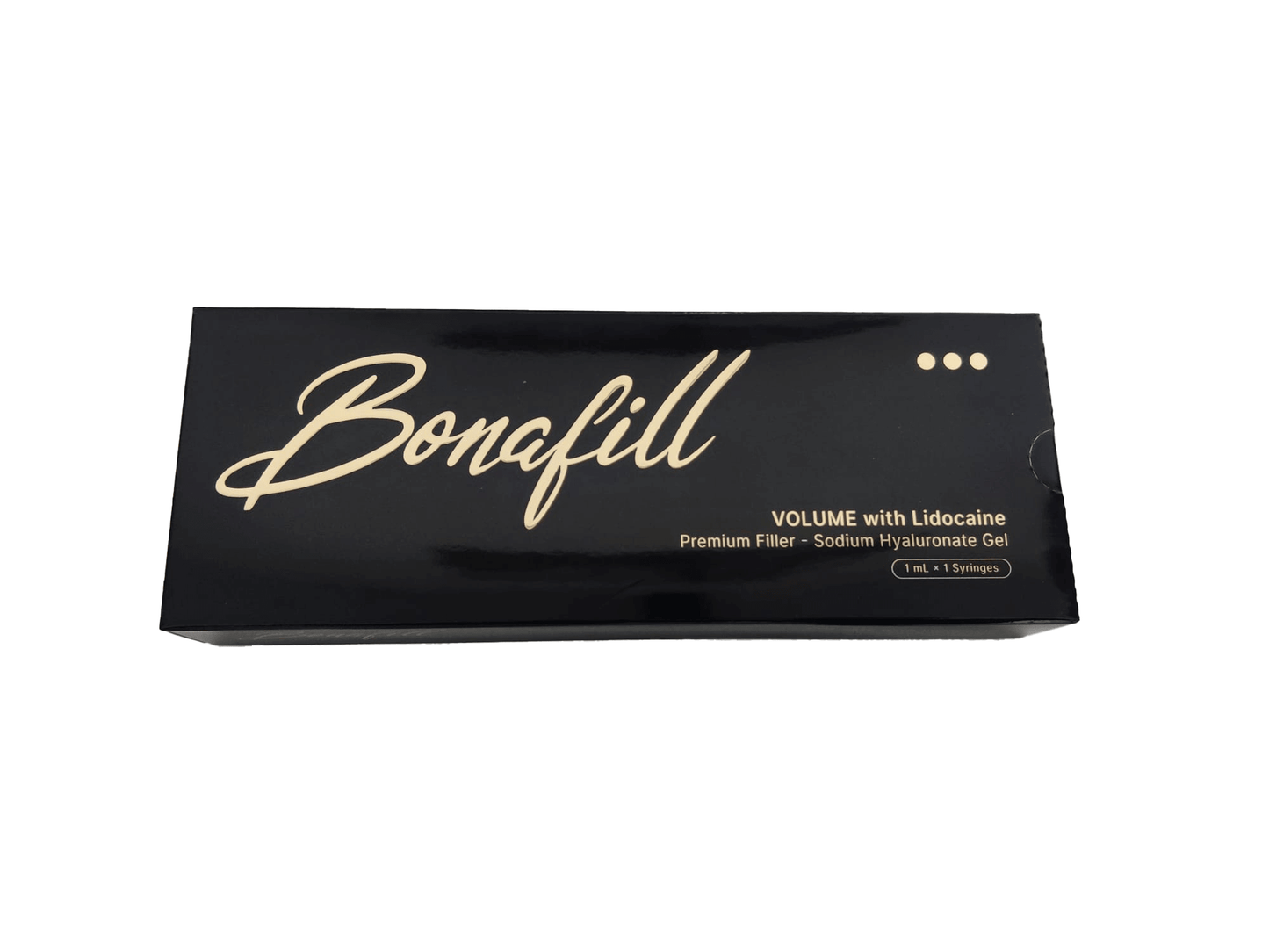 Bonafill Volume high-density gel box for facial volume restoration with lidocaine, featuring sodium hyaluronate.