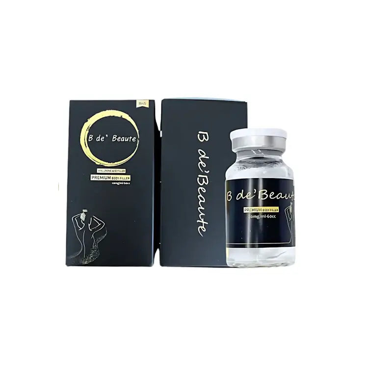 B de’ Beaute Body Filler vial and packaging, premium hyaluronic acid for body contouring and volumization.