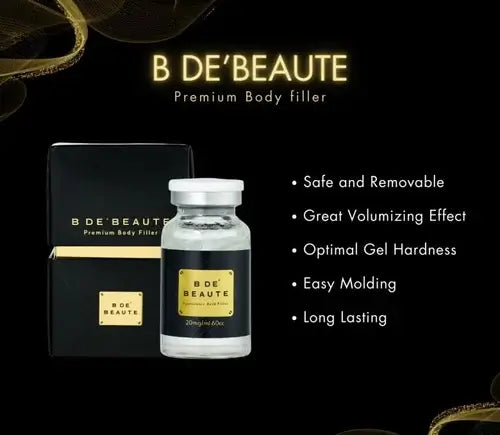 B de’ Beaute premium body filler showcasing safe, long-lasting hyaluronic acid for great volumizing and contouring effects.