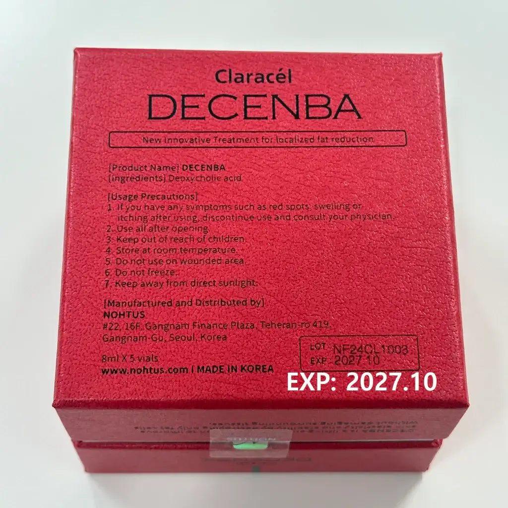 Decenba Claracel product box, innovative treatment for localized fat reduction, contains desoxycholic acid, from Nonhtus.