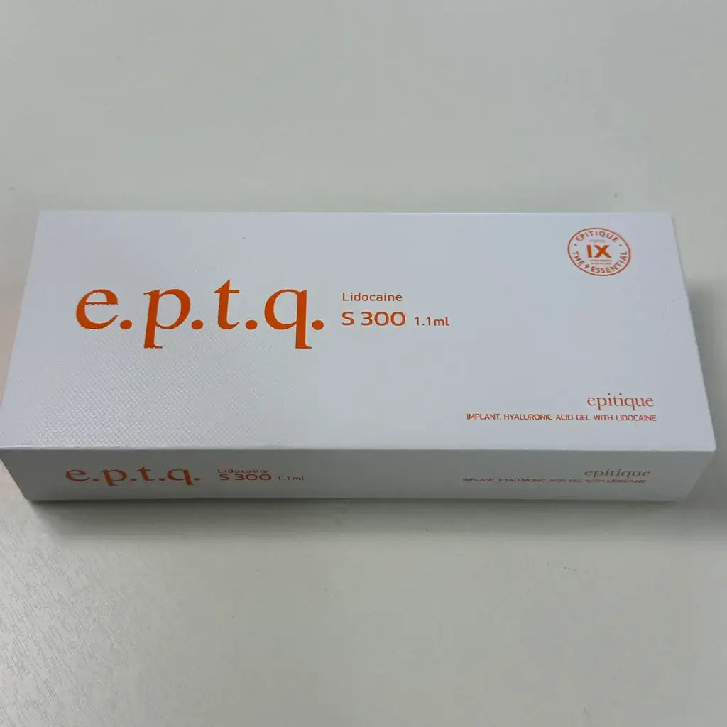 EPTQ S300 packaging, mid-depth hyaluronic filler for wrinkle correction, contains lidocaine for comfort.