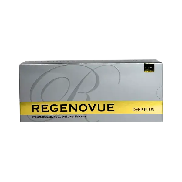 REGENOVUE Deep Plus box packaging for hyaluronic acid filler with lidocaine for wrinkle correction and facial volume