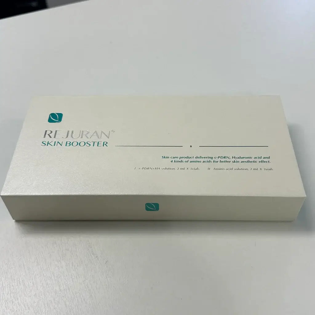 Rejuran Skin Booster packaging for deep skin rejuvenation with polynucleotides and hyaluronic acid for enhanced nourishment.