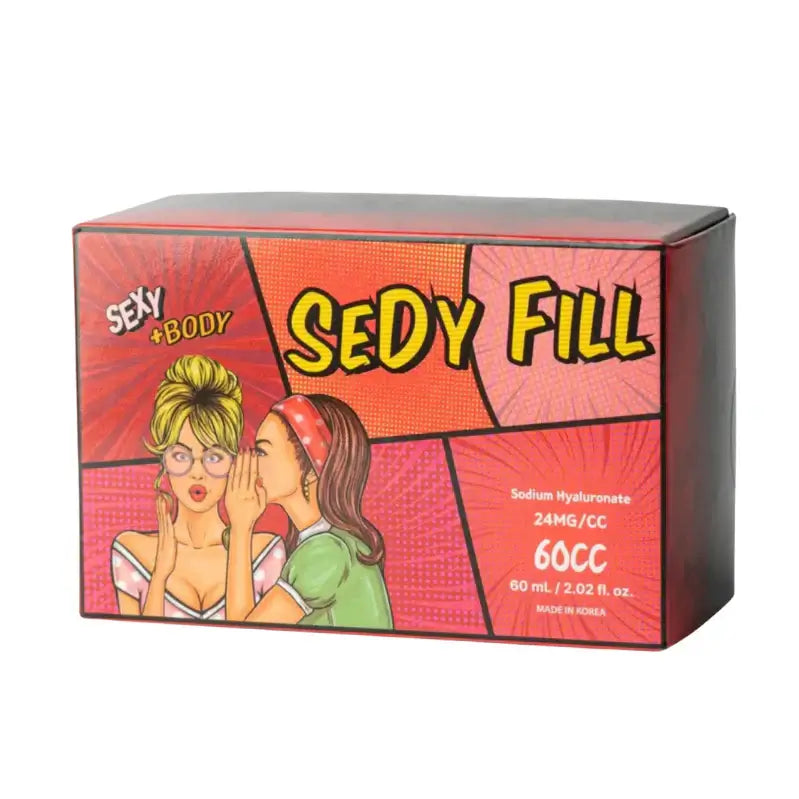 SEDY FILL body filler packaging showcasing vibrant design for non-surgical body shaping and augmentation, 60ml.