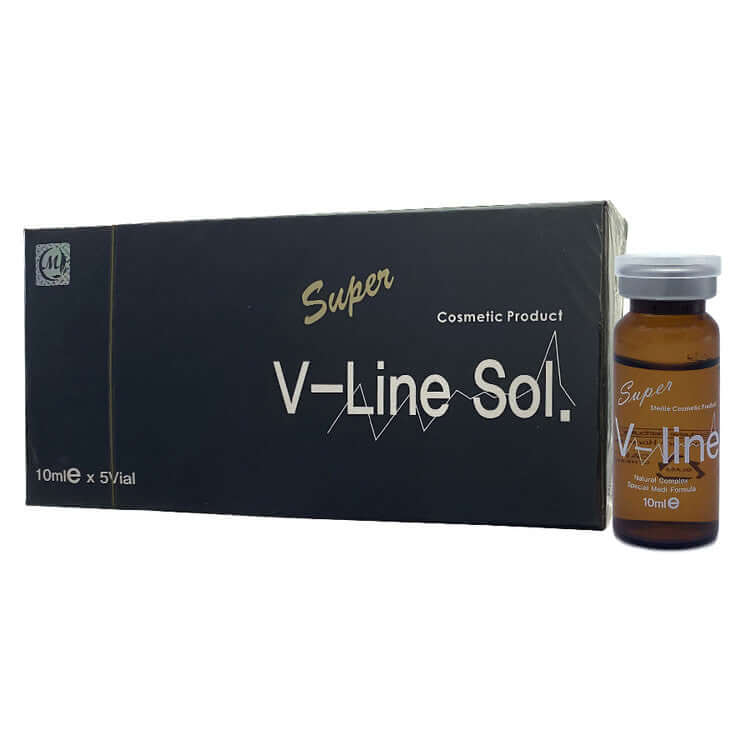Super V Line Sol 10ml x 5 vials at Nutrination for submental adipose reduction and jawline contouring.