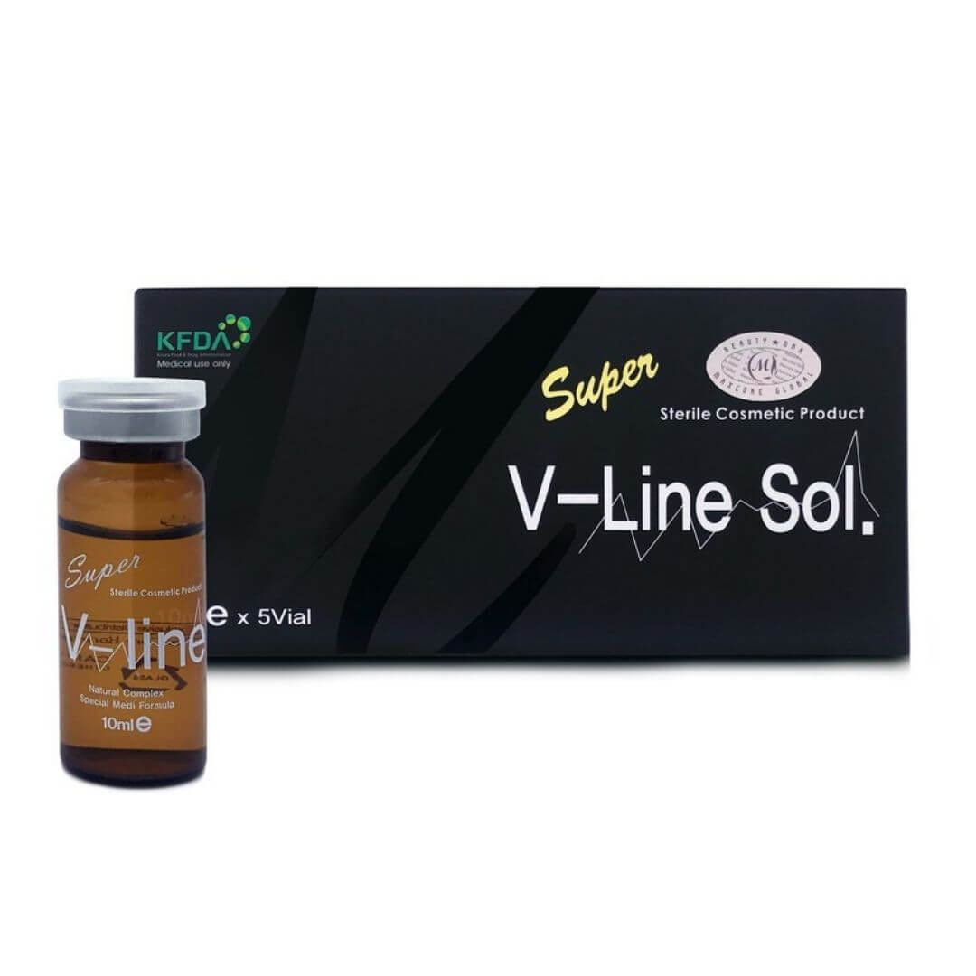 Super V Line Sol 5 vial pack at Nutrination, specialized adipose-dissolving solution for a defined jawline.