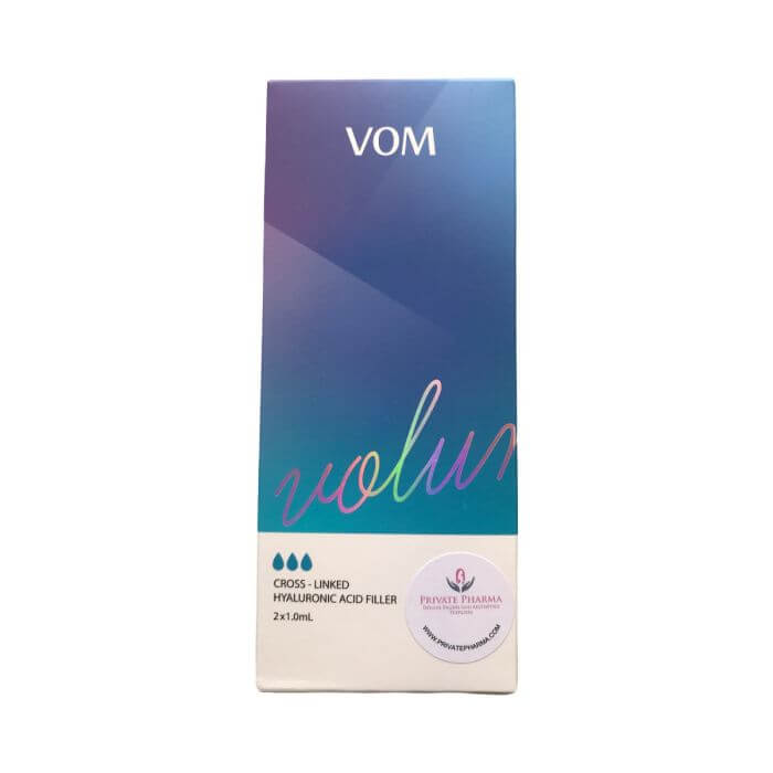 VOM Volume box containing cross-linked hyaluronic acid filler by Nutrination for deep tissue augmentation.