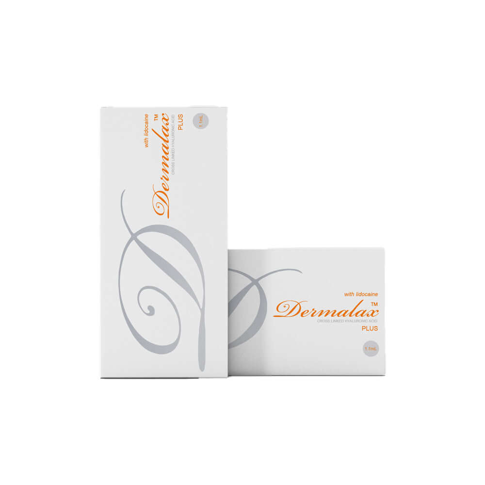 Dermalax Plus hyaluronic acid filler packaging available at Nutrination for skin rejuvenation and lip enhancements.