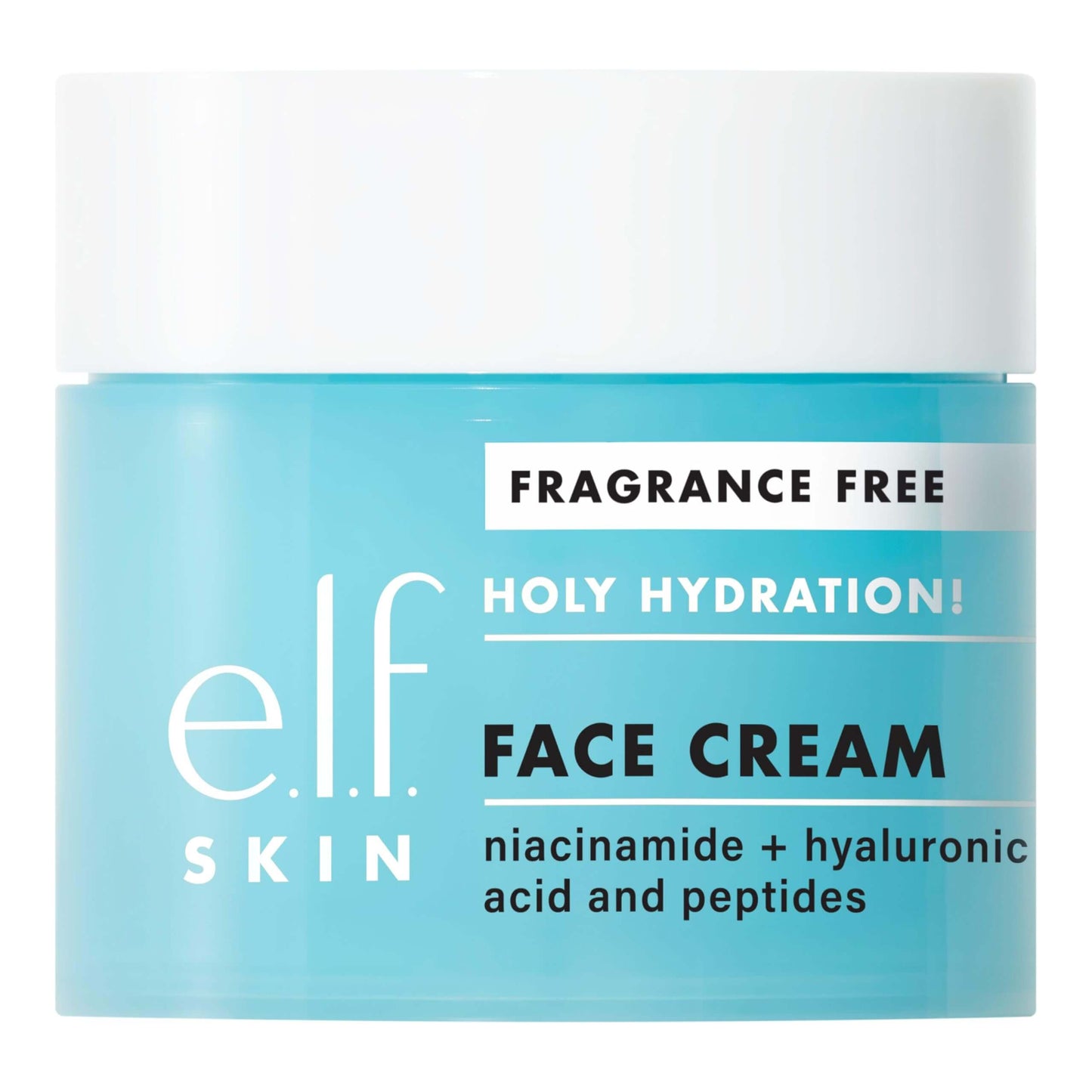 NutriNation e.l.f. Holy Hydration Face Cream, fragrance-free moisturizer with niacinamide and peptides for skin hydration.