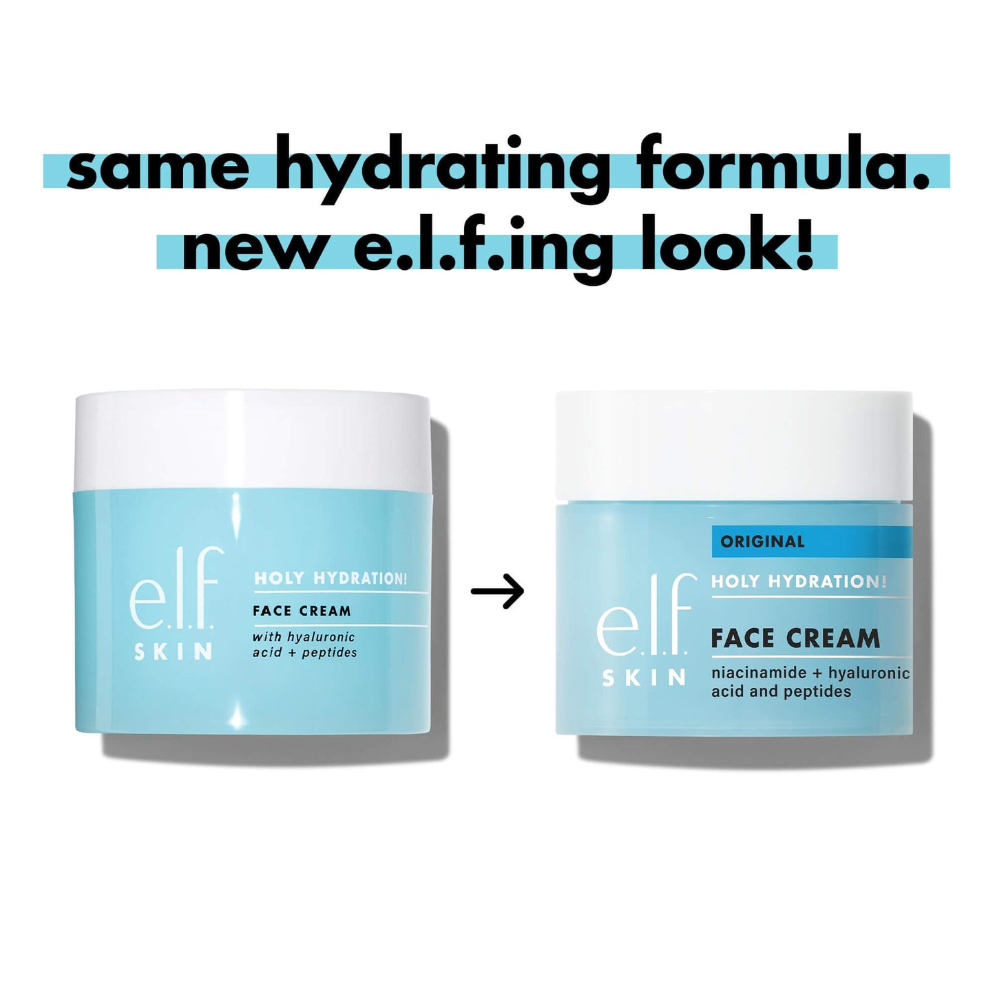 NutriNation e.l.f. Holy Hydration Face Cream showing new packaging, retaining the same moisturizing formula with peptides.