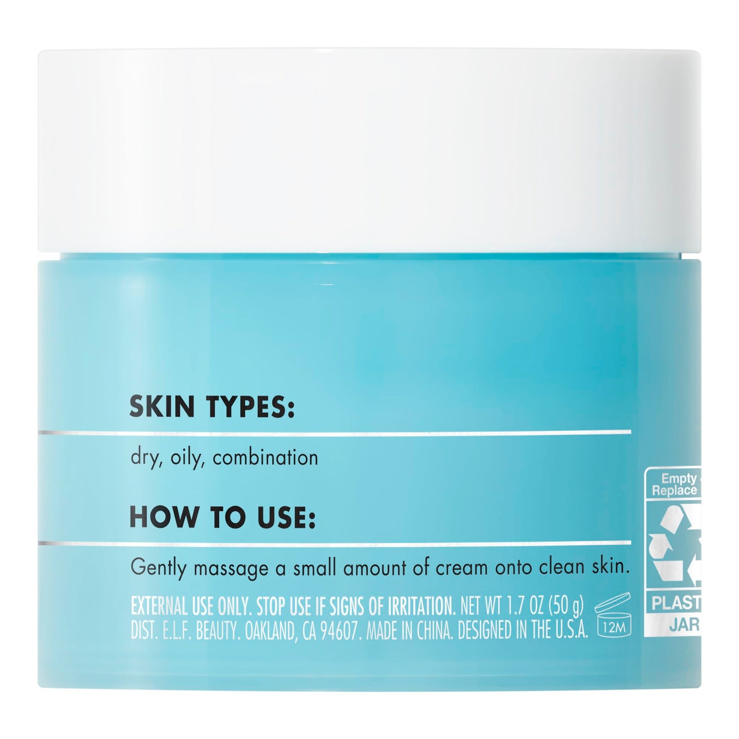 NutriNation e.l.f. Holy Hydration moisturizer cream for all skin types, instructions and ingredients visible on jar.
