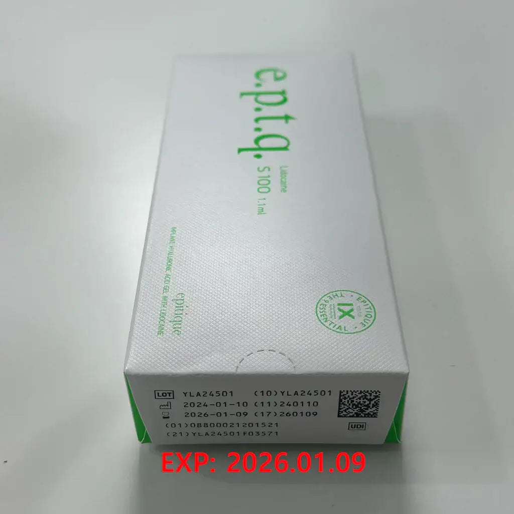 EPTQ S100 ultrafine dermal filler packaging for fine lines and lip refinement, expiration date 2026-01-09.