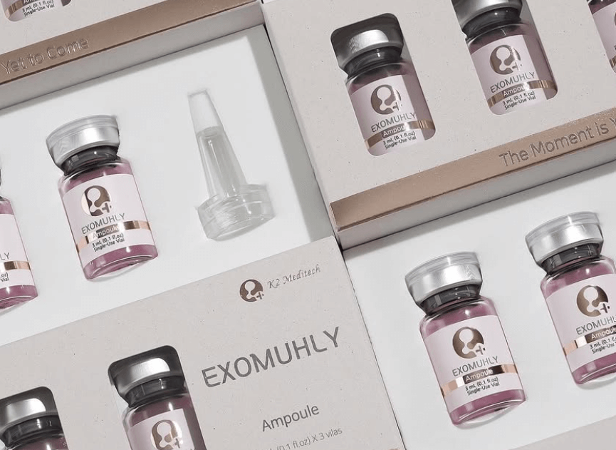 Exomuhly exosome therapy in a box, featuring 3 vials for skin rejuvenation and glow with Nutrination.