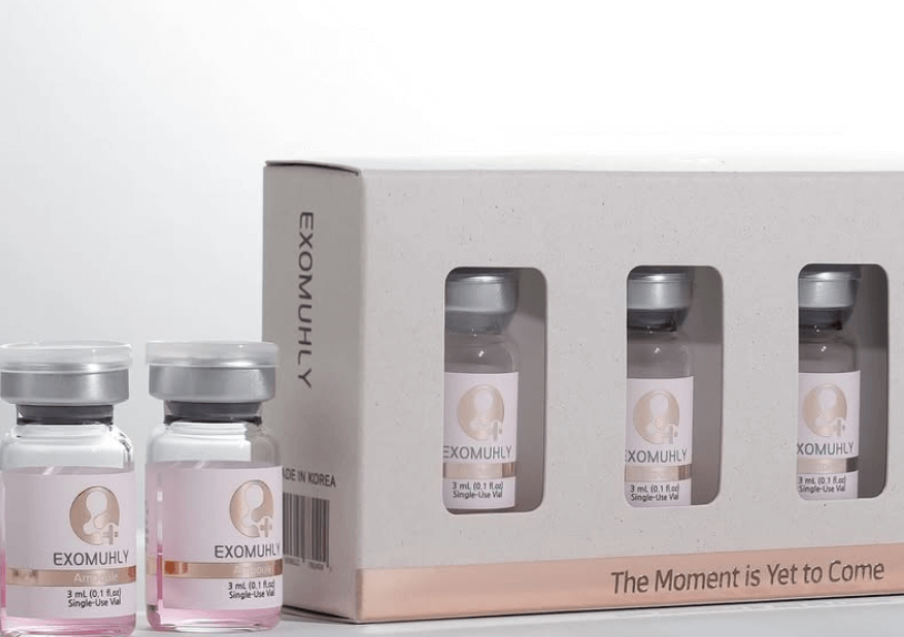 Exomuhly 3ml x 3 vials box showcasing regenerative exosome therapy for skin repair and glow with Nutrination.