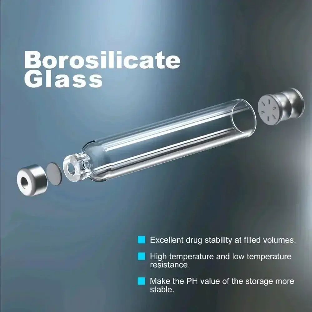 Borosilicate glass vial showcasing exceptional drug stability, high and low temperature resistance, and stable pH value.