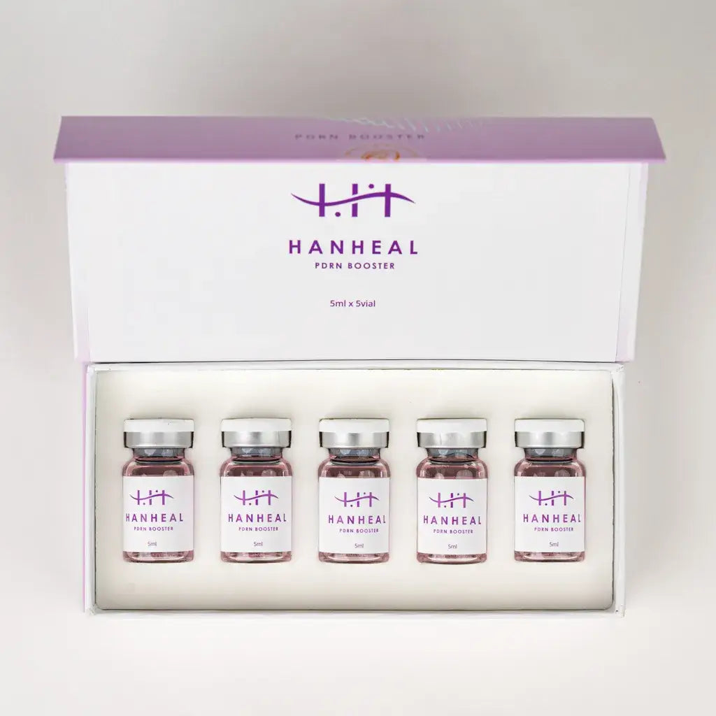 HANHEAL PDRN BOOSTER 5ml x 5 vials for skin repair, featuring salmon DNA for enhanced nutrination and tissue regeneration.