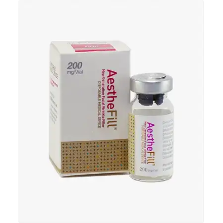 Aesthefill 200mg vial and packaging by Nutrination for facial rejuvenation and collagen stimulation.