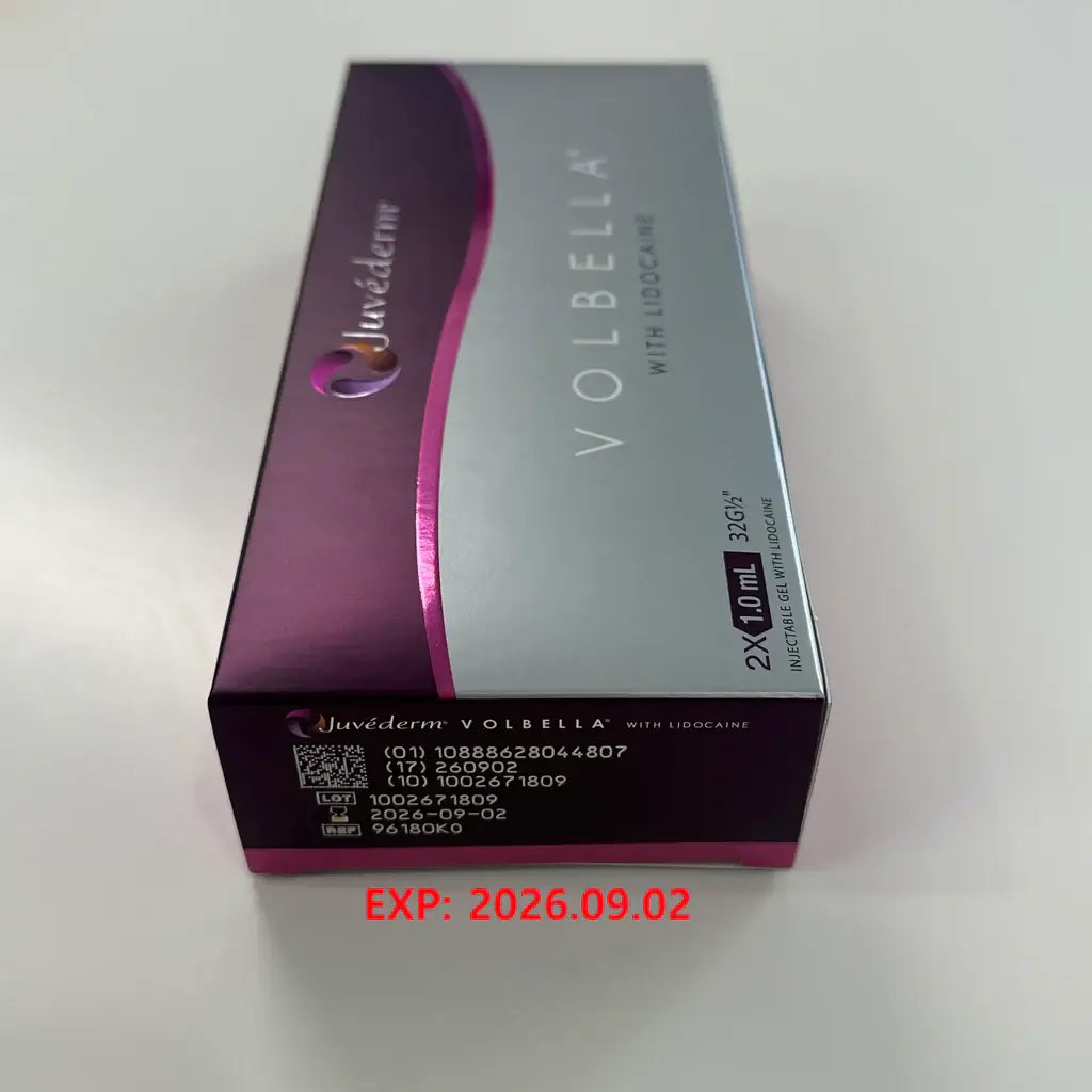 Juvederm Volbella box for lip enhancement with hyaluronic acid, offering natural-looking results and durability.
