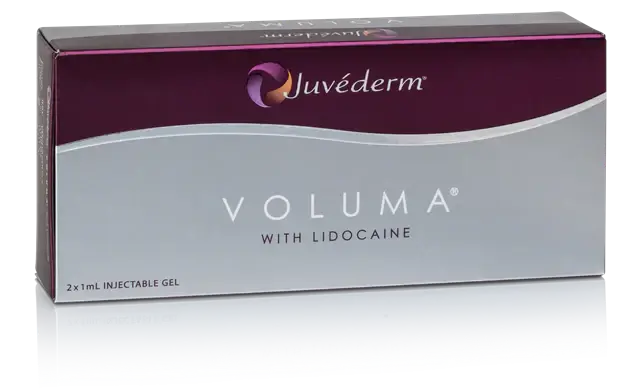 Juvederm Voluma package with lidocaine for cheek and midface volume restoration by Nutrination.