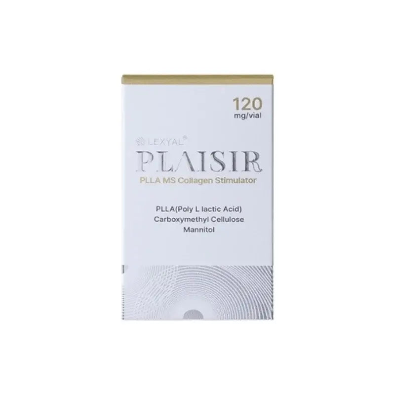 LEXYAL PLAISIR 120 collagen stimulator for skin elasticity and volume restoration, featuring polylactic acid and cellulose.