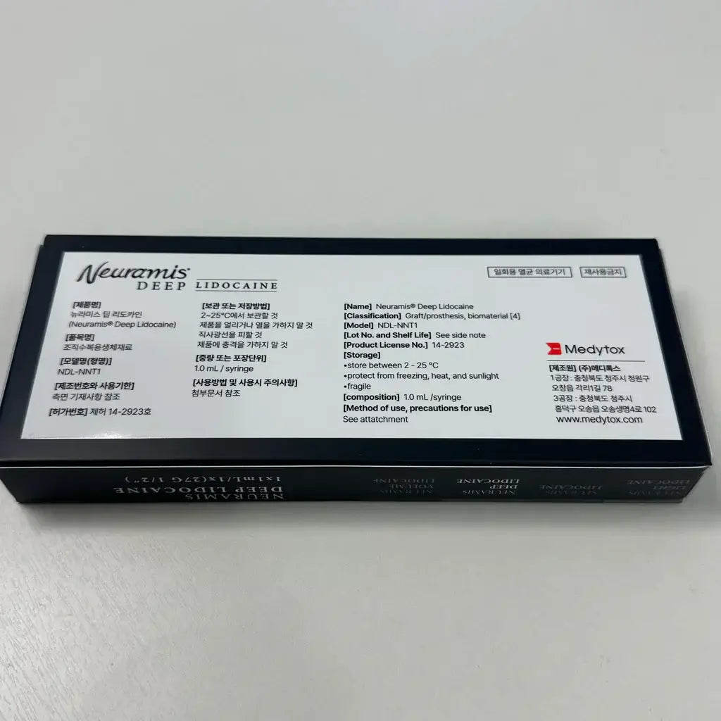 Neuramis Deep Lidocaine product packaging for moderate wrinkle correction, featuring HA for enhanced patient comfort.