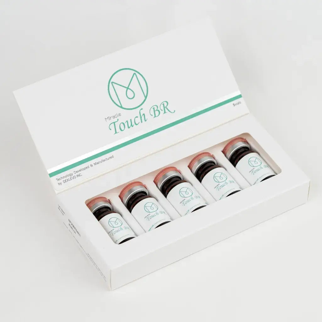 TOUCH BR product packaging featuring 5 vials, a peptide booster for balanced skin renewal and hydration.