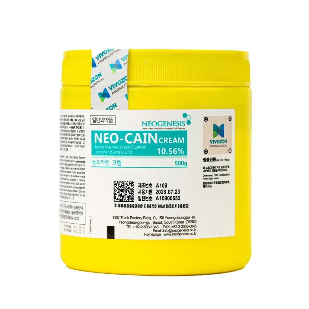 NeoCain 500g topical numbing cream, featuring rapid relief for aesthetic procedures and deep dermal numbing.
