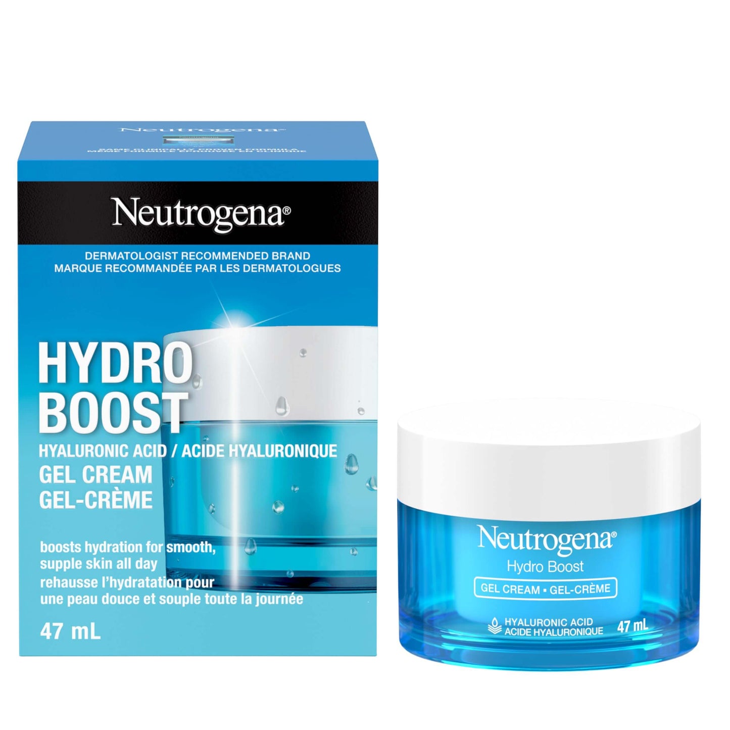Neutrogena Hydro Boost Gel Cream 47ml with hyaluronic acid, hydrating moisturizer for smooth, supple skin, perfect for daily use.