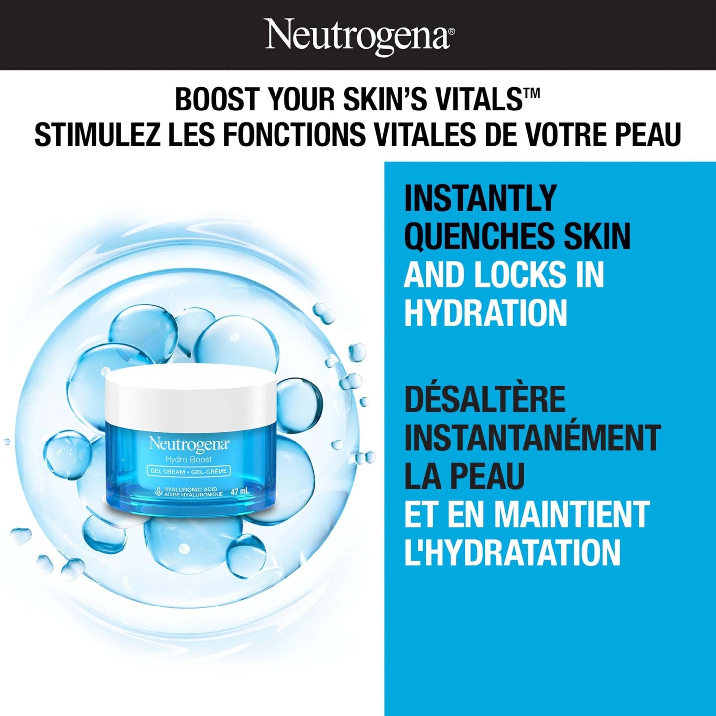 Neutrogena Hydro Boost Gel Cream instantly hydrates and quenches extra-dry skin with hyaluronic acid in 47ml jar.
