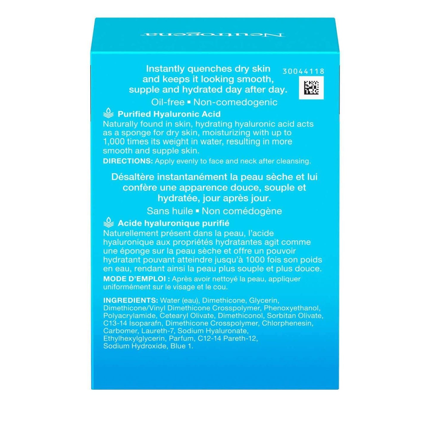 Neutrogena Hydro Boost Gel Cream 47ml packaging, features hydrating hyaluronic acid, oil-free, non-comedogenic formula.
