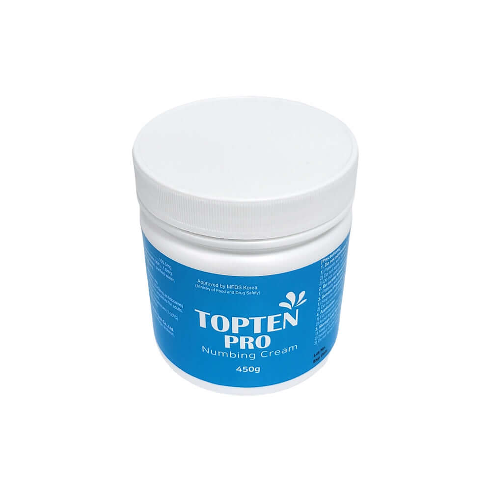 TopTen Pro numbing cream 450g jar, ideal for effective pain relief in cosmetic procedures, by Nutrination.