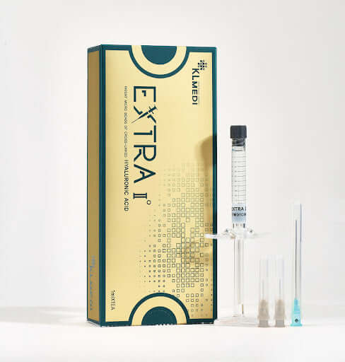 EXTRA II premium hyaluronic acid gel for face rejuvenation, enhancing lip volume and correcting wrinkles.