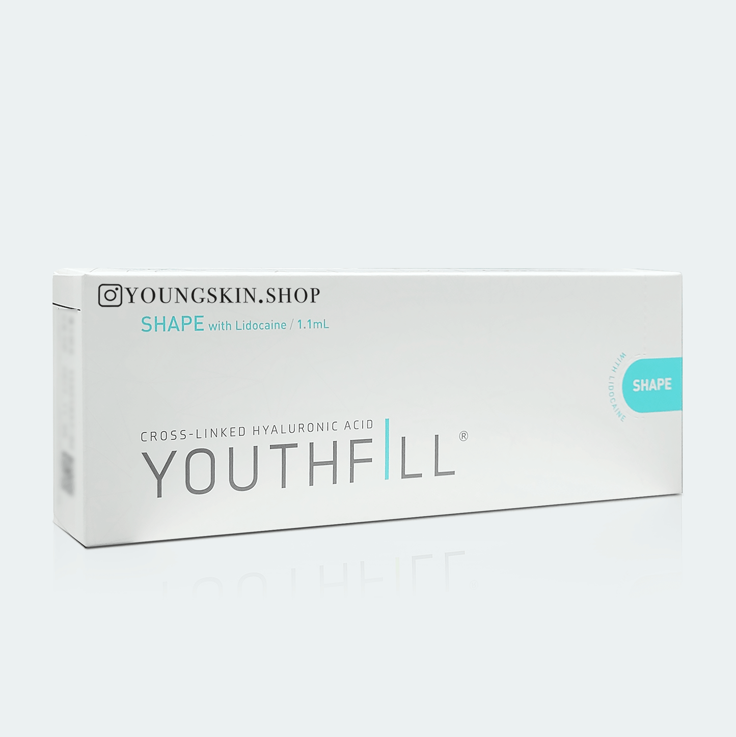 Youth Fill Shape box with lidocaine, high-viscosity hyaluronic acid for facial contouring and volumizing.