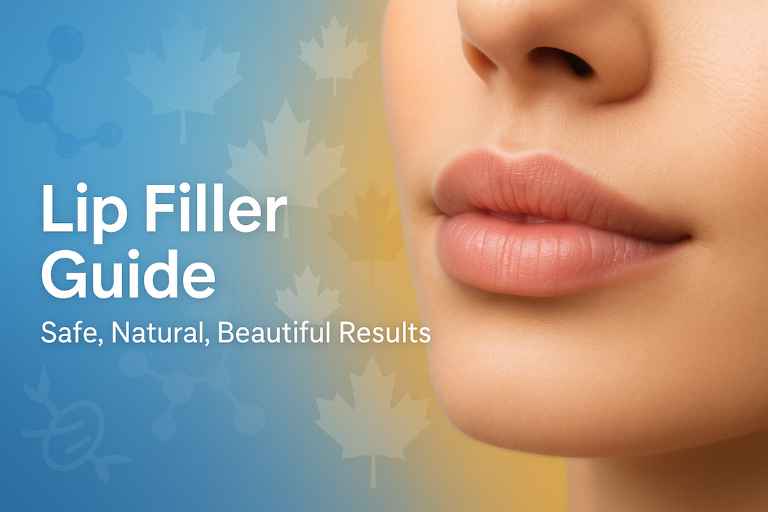 Close-up of natural lips with text Lip Filler Guide highlighting lip filler injection technique for safe and natural results